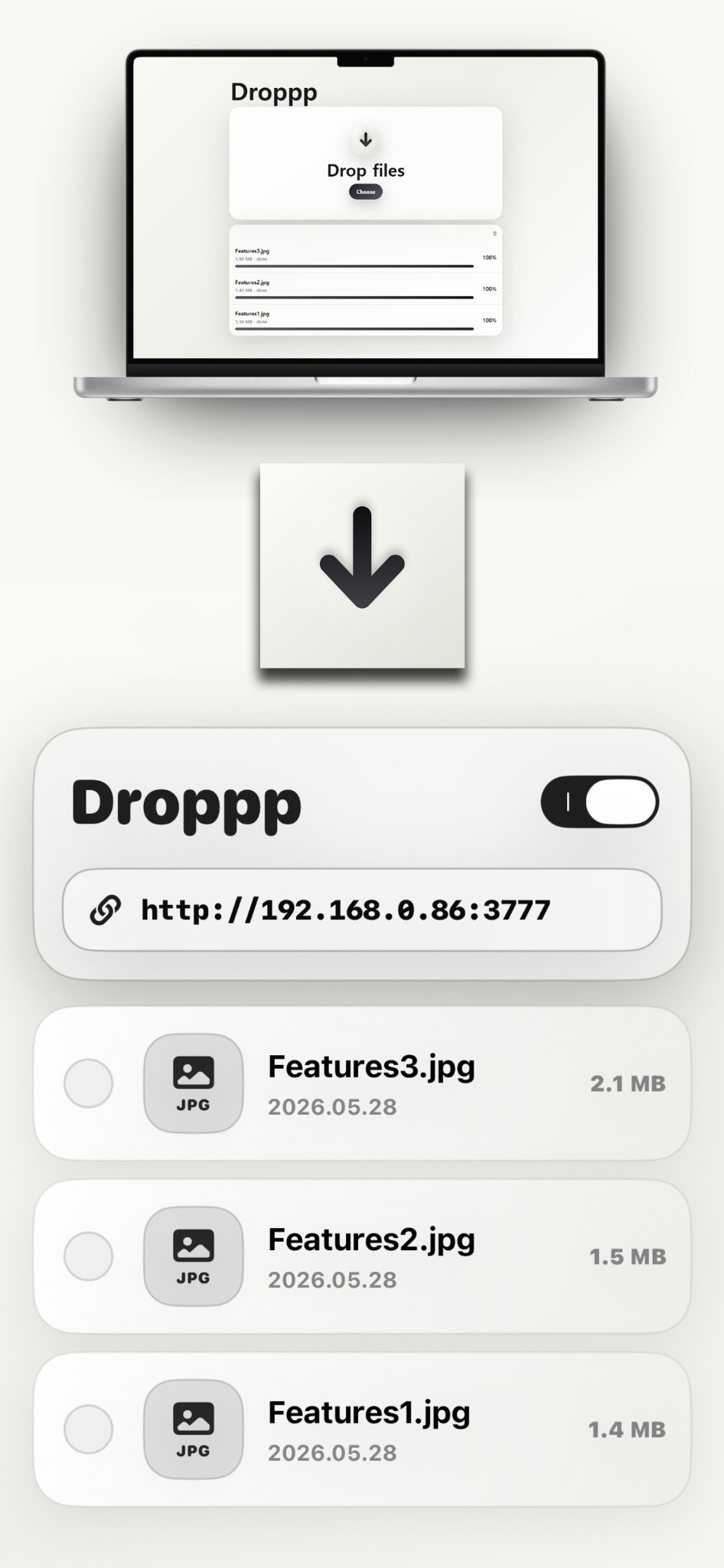 Droppp browser and iOS device transfer preview