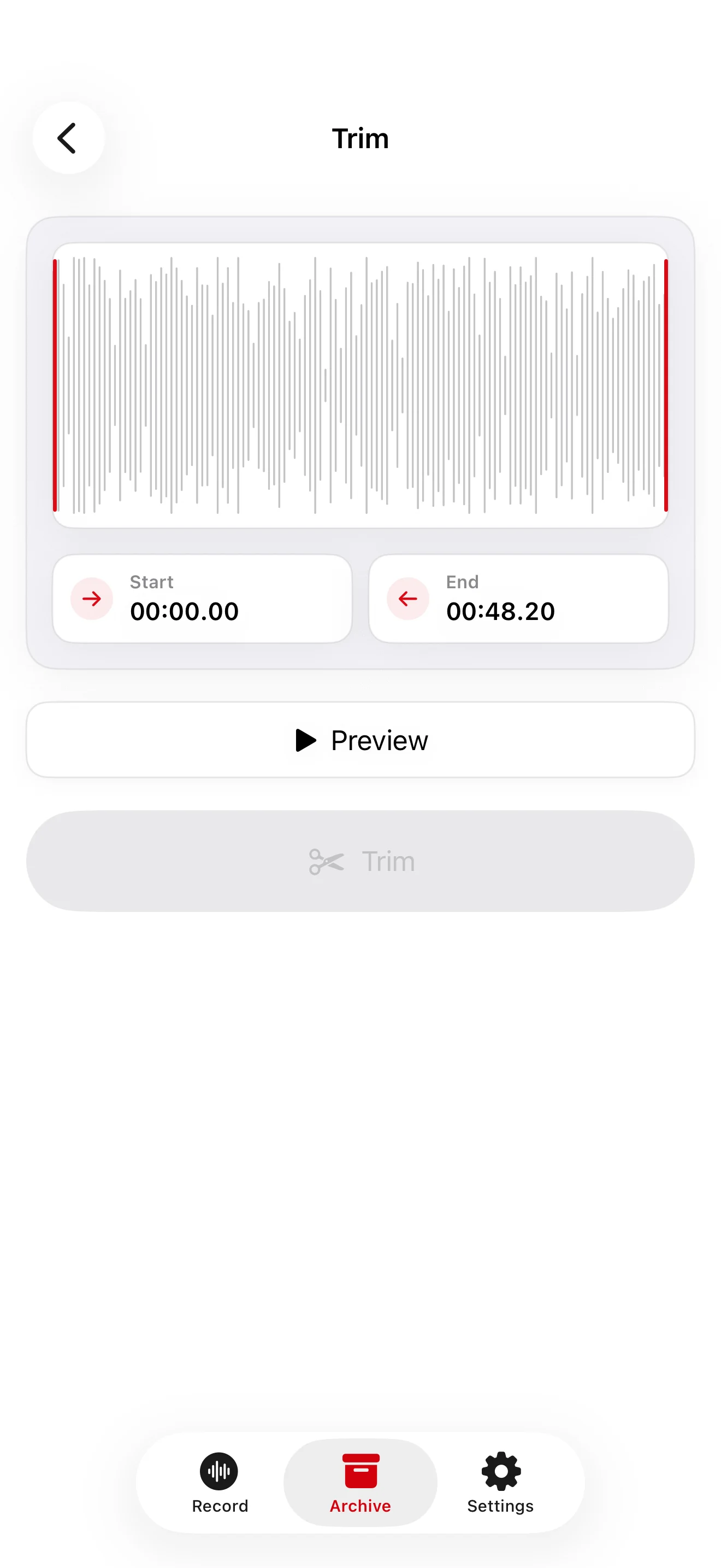 REDREC waveform trim screen